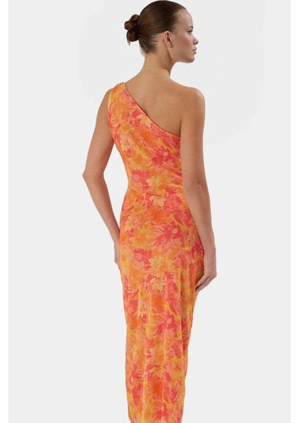 Tek Omuzlu Midi Elbise Vücuda Oturan Aksesuarlı Tül Örme Kumaş Dayanıklı Malzeme modelleri