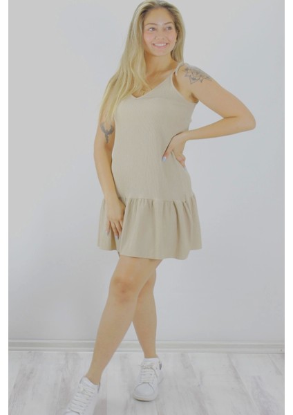 Krinkıl Ip Askılı Elbise Vizon - 1456.65 modelleri