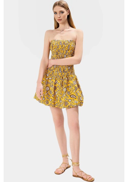 Pamuklu Mini Elbise Skater Kalıp Straplez Ekose Desenli Rahat Yazlık Günlük Kullanım Için