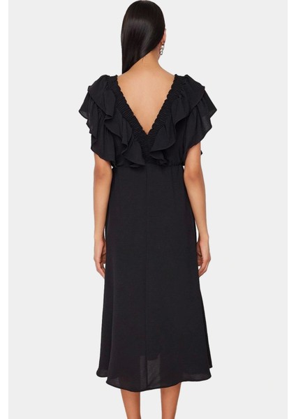 Rahat ve Şık Elbise Midi Boy A Kesim Volanlı Kol Kaliteli Işçilik Profesyonel Görünüm fiyatları