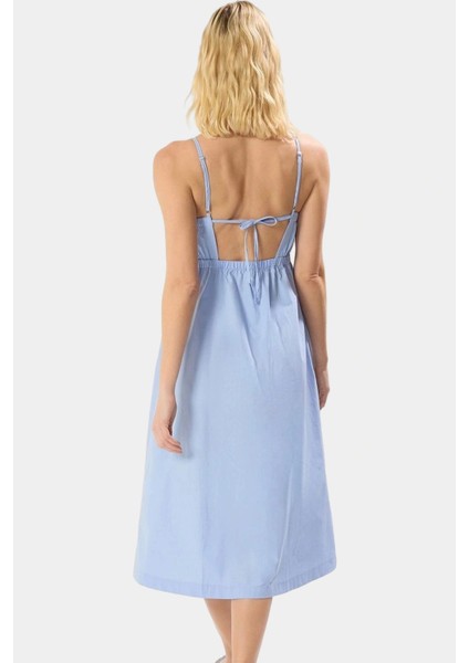 Poplin Dokuma Midi Elbise A Line Kalıp Rahat Yazlık Casual Dayanıklı Malzeme Zarifane Tasarım