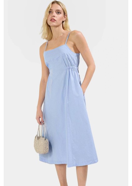 Poplin Dokuma Midi Elbise A Line Kalıp Rahat Yazlık Casual Dayanıklı Malzeme Zarifane Tasarım fiyatları