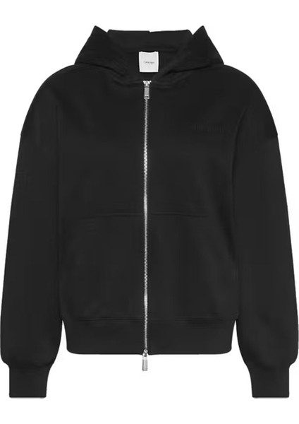 Kadın A - Logo Emb French Kapüşonlu Fermuarlı Sweatshirt - Siyah