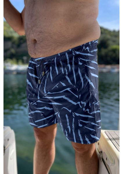 Büyük Beden Su Itici Özellikli Dijital Baskılı Erkek Plaj Deniz Şort Mayo - 273-LACIVERT