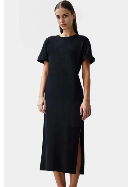 Yazlık %pamuk Midi Elbise Eskitme Efektli ve Yırtmaçlı Konforlu Kesim Modern Stil fiyatları