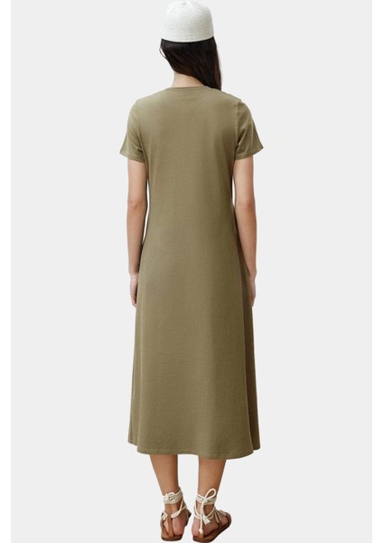 Cep Detaylı Pamuklu Örme Midi Elbise Bisiklet Yaka Rahat Kalıp Özel Tasarım Zarifane modelleri