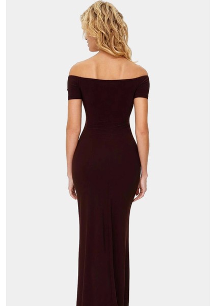 Bodycon Maxi Elbise Carmen Yaka Kısa Kollu Örme Kumaş Yazlık Rahat ve Şık modelleri