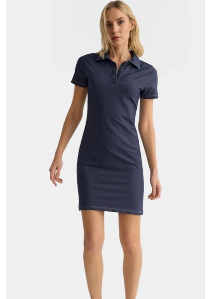 Pamuklu Bodycon Mini Elbise Polo Yaka Örme Kumaş Rahat Kalıp Konforlu Kesim Uzun Ömürlü