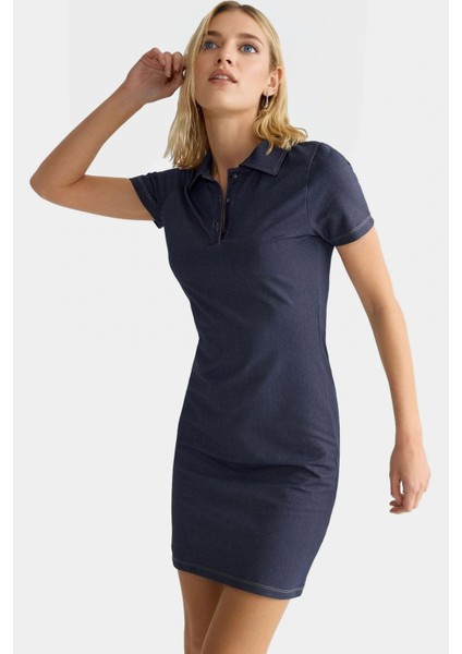 Pamuklu Bodycon Mini Elbise Polo Yaka Örme Kumaş Rahat Kalıp Konforlu Kesim Uzun Ömürlü modelleri