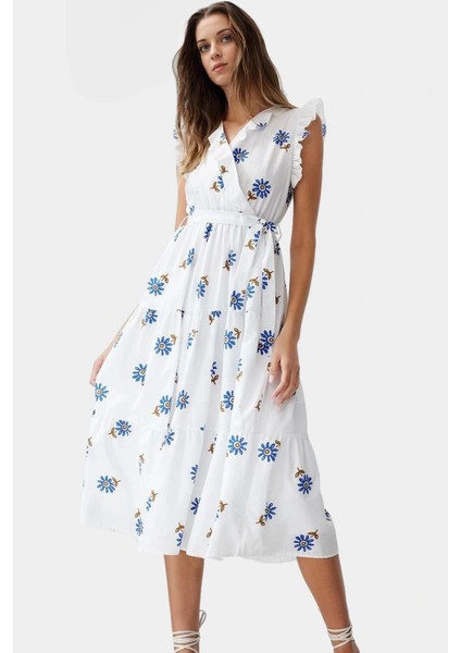 Pamuklu Midi Elbise Skater Kalıp Kruvaze Yaka Rahat Günlük Kombin Şık Görünüm Mükemmel Uyum modelleri