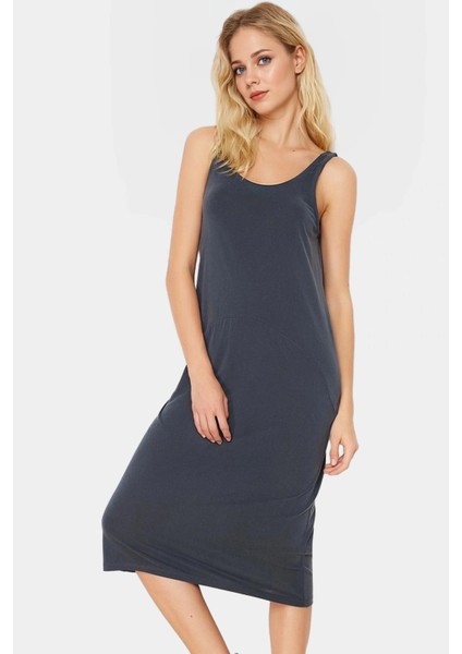 Yazlık Modal Örme Elbise Şık Shift Kalıp Midi Boy Havuz Yaka Trend Tasarım Zarifane modelleri