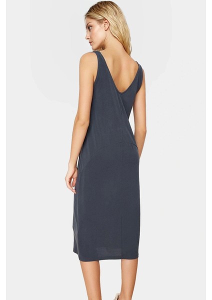 Yazlık Modal Örme Elbise Şık Shift Kalıp Midi Boy Havuz Yaka Trend Tasarım Zarifane fırsatları