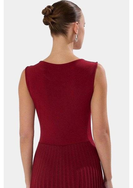 Kolsuz Pileli Midi Elbise Esnek Örme Kumaş Şık Gece ve Günlük Kombinler Için fiyatları