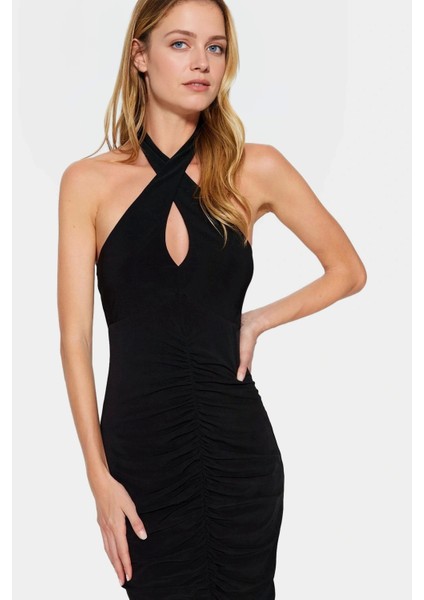 Esnek Örme Bodycon Elbise Midi Boy Boyundan Bağlamalı Yaz Için Mükemmel Konforlu Kesim