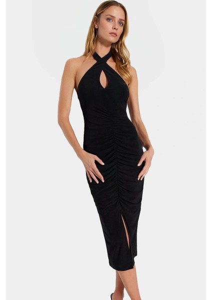 Esnek Örme Bodycon Elbise Midi Boy Boyundan Bağlamalı Yaz Için Mükemmel Konforlu Kesim fiyatları