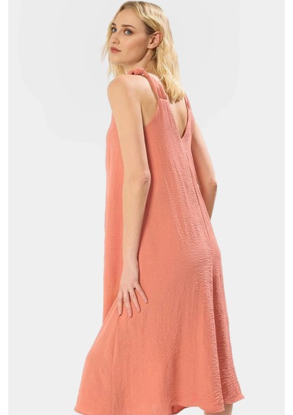 Polyester Aerobin Dokuma Midi Elbise V Yaka Shift Kalıp Modern Stil