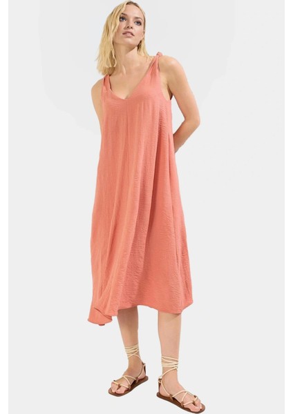 Polyester Aerobin Dokuma Midi Elbise V Yaka Shift Kalıp Modern Stil fiyatları