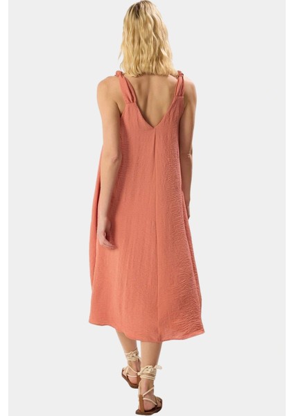 Polyester Aerobin Dokuma Midi Elbise V Yaka Shift Kalıp Modern Stil modelleri