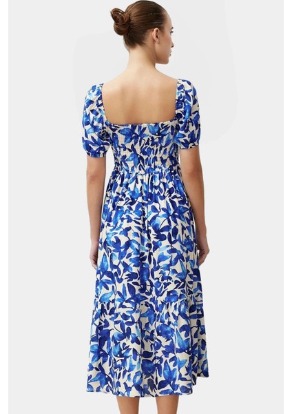 Shally Dokuma Viskoz Çiçekli Skater Elbise Gipeli Midi Boy Yüksek Kalite Günlük Kullanım Için fiyatları