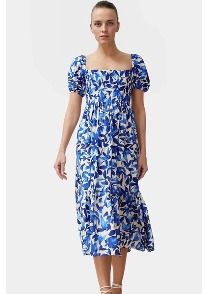 Shally Dokuma Viskoz Çiçekli Skater Elbise Gipeli Midi Boy Yüksek Kalite Günlük Kullanım Için modelleri