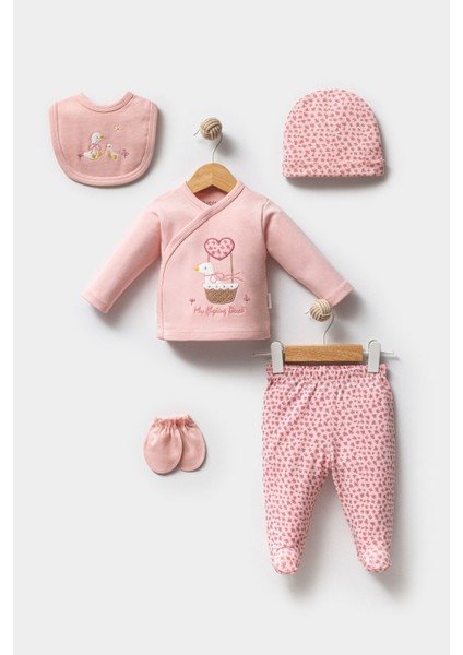 Sevimli Ördek Desenli 5 Parça Yenidoğan Hastane Çıkışı Zıbın Seti