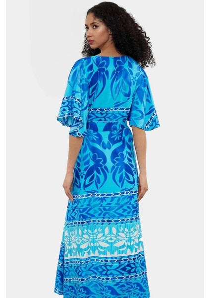 A Line Shally Dokuma Midi Elbise Etnik Desen V Yaka Kuşak Detaylı Yüksek Kalite fiyatları