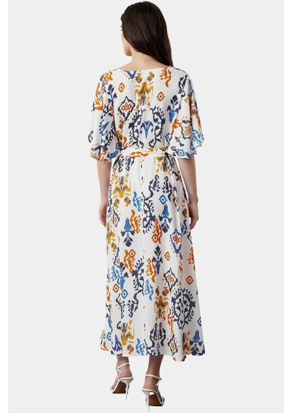 A Line Shally Dokuma Midi Elbise Etnik Desen V Yaka Kuşak Detaylı Yüksek Kalite fiyatları