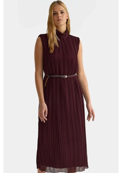 Yazlık Şifon Elbise Kemerli Piliseli Midi Boy Düz Kesim Şık Görünüm Yüksek Kalite Uzun Ömürlü