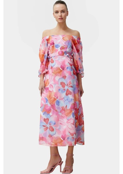 Polyester Şifon Maxi Elbise A Line Truvakar Kol Çiçekli Kaliteli Işçilik Seçkin Malzeme fiyatları
