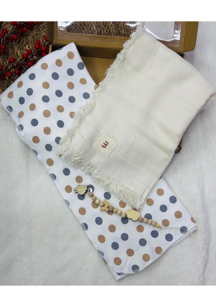 Müslin Battaniye ve Pamuk Battaniye + Emzik Askısı (Kutulu)