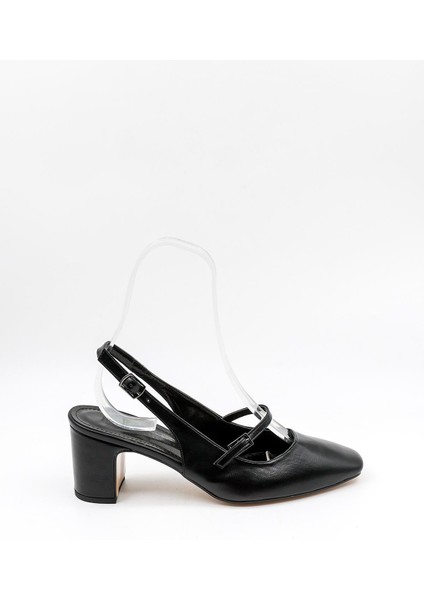Arkası Açık Kemerli Rahat Kadın Ayakkabı PM207 Siyah Cilt