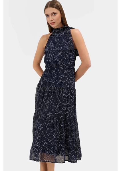Yazlık Kolsuz A Kesim Puantiyeli Şifon Elbise Polyester Kaliteli Işçilik Seçkin Malzeme