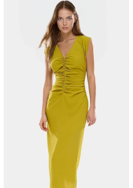 Kolsuz Bodycon Midi Elbise Nefes Alan Polyester Kumaş Günlük Kullanım Için