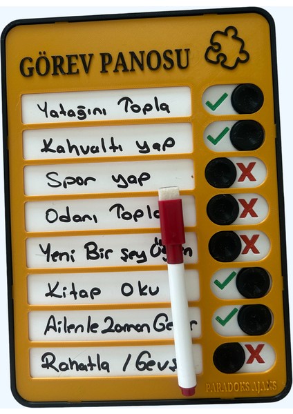 Kaydırılabilir Düğmeli Yaz-Sil Görev Panosu- Kalem Hediyeli