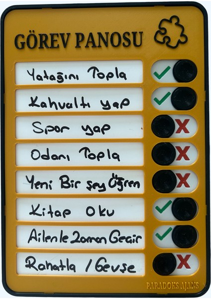 Kaydırılabilir Düğmeli Yaz-Sil Görev Panosu- Kalem Hediyeli