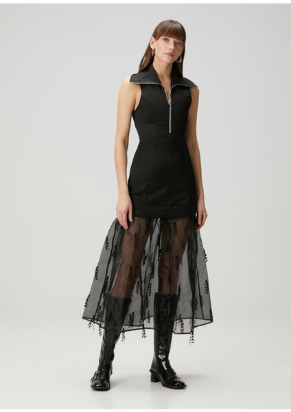 Siyah Organza Etekli Midi Elbise fiyatları