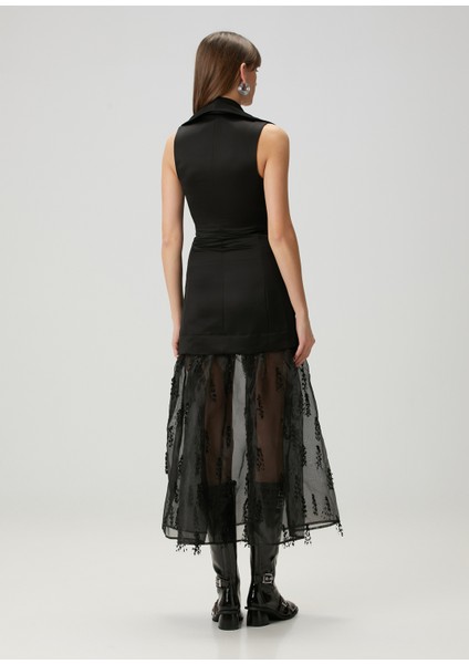 Siyah Organza Etekli Midi Elbise fırsatları