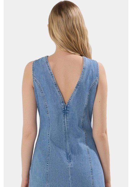 Pamuk Denim Mini Elbise V Yaka Kolsuz Yazlık Rahat Günlük Yüksek Kalite Seçkin Malzeme fiyatları