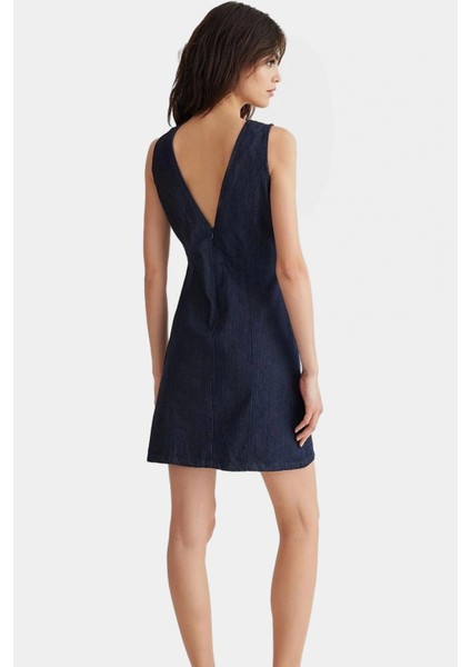 Pamuk Denim Mini Elbise V Yaka Kolsuz Yazlık Rahat Günlük Yüksek Kalite Seçkin Malzeme fiyatları