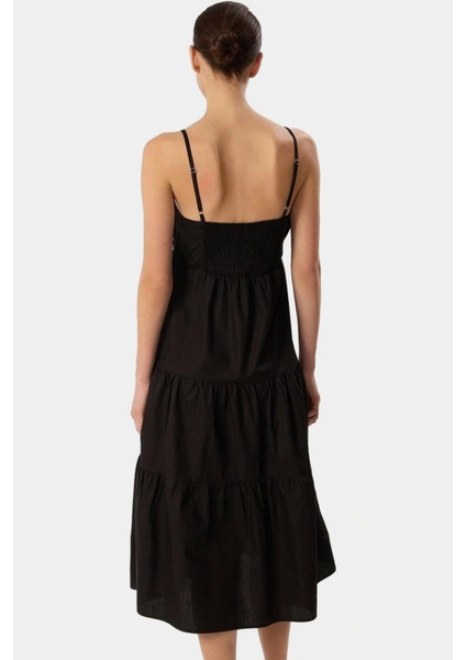 Rahatlık ve Şıklığı Bir Arada Fiyonklu Pamuklu Poplin Midi Elbise Skater Şık Görünüm