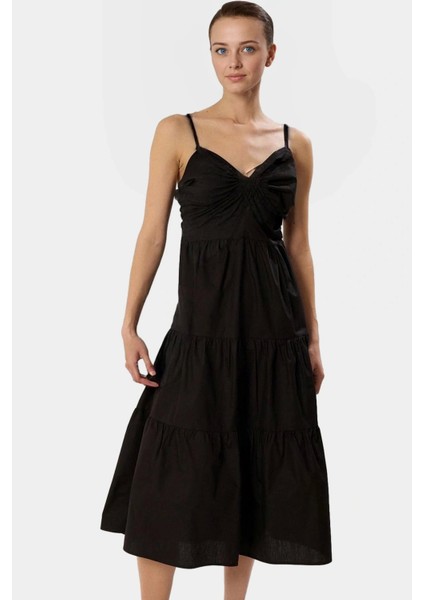 Rahatlık ve Şıklığı Bir Arada Fiyonklu Pamuklu Poplin Midi Elbise Skater Şık Görünüm fiyatları