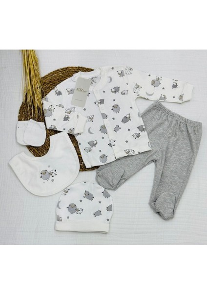 Desenli 5 Parça Kutulu (Yenidoğan) Hastane Çıkışı Zıbın Seti