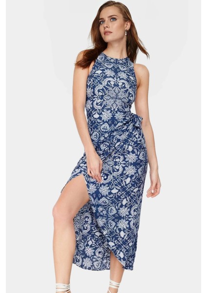 Yazlık A Kesim Midi Elbise Viskoz Şal Desenli Rahat Modern Stil Trend Tasarım fiyatları