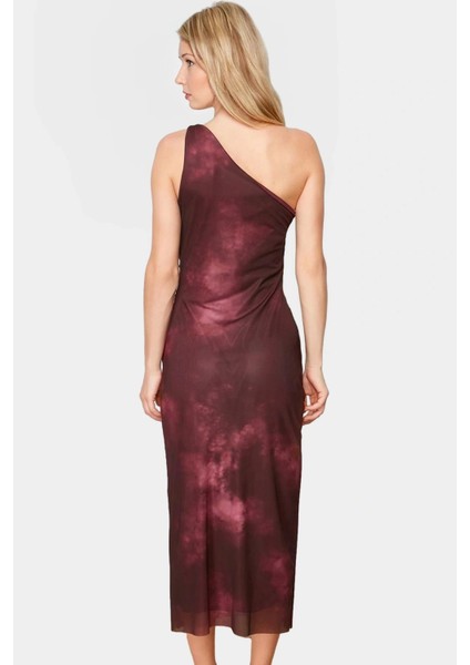 Tek Omuzlu Midi Elbise Vücuda Oturan Aksesuarlı Tül Örme Kumaş Dayanıklı Malzeme modelleri