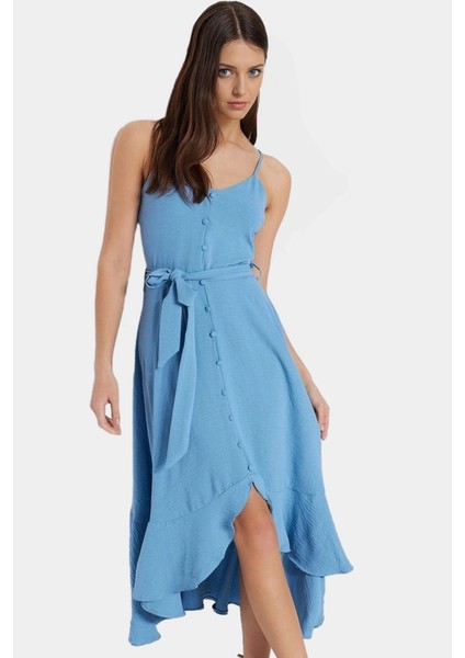 Yazlık A Line Kolsuz Maxi Elbise Aerobin Dokuma Kuşak Detayı Polyester Kumaş Trend Tasarım modelleri