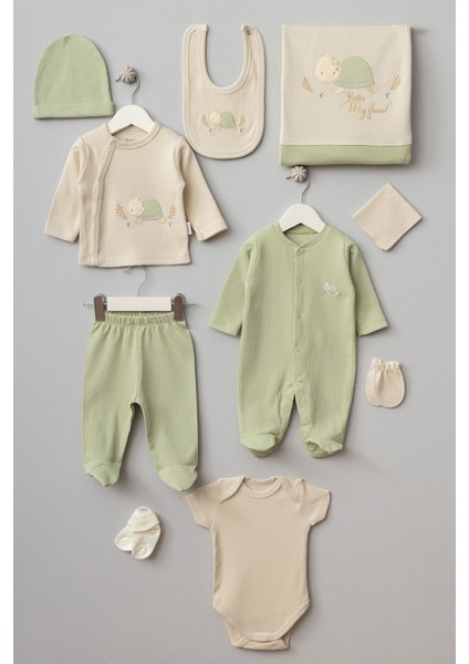 Kaplumbağa Desenli 10 Parça Kutulu Yenidoğan Hastane Çıkısı Seti