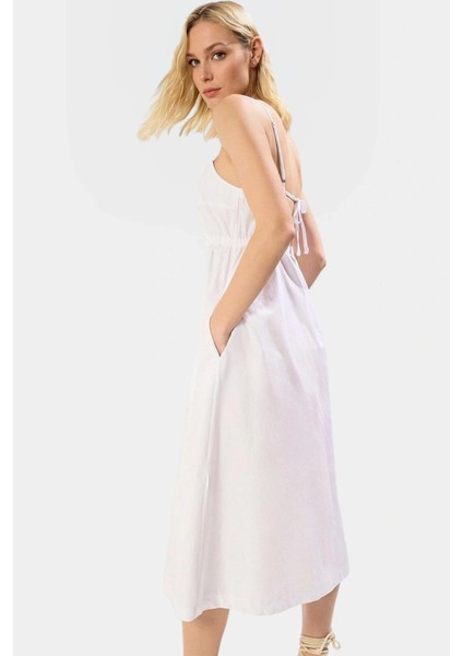 Poplin Dokuma Midi Elbise A Line Kalıp Rahat Yazlık Casual Dayanıklı Malzeme Zarifane Tasarım