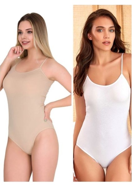 Kit Iç Giyim Berrak 2'li Beyaz ve Ten Renkler Ip Askılı Çıtçıtlı (Kancalı) Body - Atlet