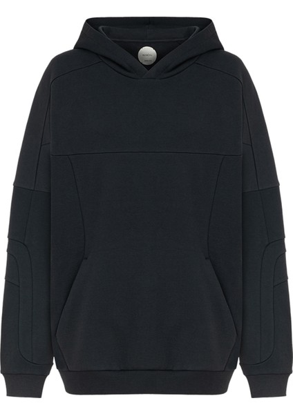Tiny x Pcfg I Siyah Dikiş Detaylı Kapüşonlu Oversize Unisex Sweatshirt