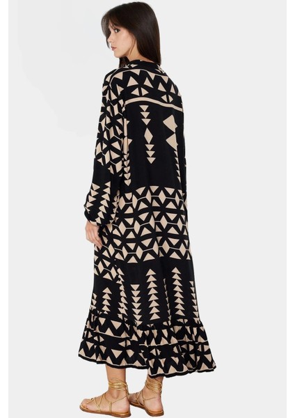 Rahat Midi Elbise Polyester Geniş Kesim Etnik Desen Yazlık Günlük Kullanım Için modelleri